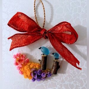 Colorful Handcrafted Bird Handmade Car Rear View Mirror Dangle with Red Bow